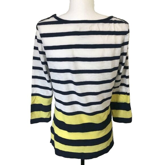 PILCRO and the LETTERPRESS Striped Cotton Top Size Small Yellow White Navy Blue - Picture 5 of 7